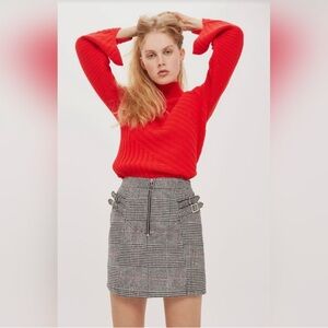 Topshop PETITE Checkered Mini Skirt in Red and Gray